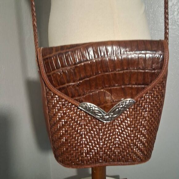 Brighton Handbags - Brighton Vtg Brown Crossbody Bag with Woven Leather Texture